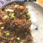 A sevai / Upma /savory pudding made with Ragi Sevai / Ragi Vermicelli or Finger Millet string hoppers. Served as a South Indian Breakfast or Snack.