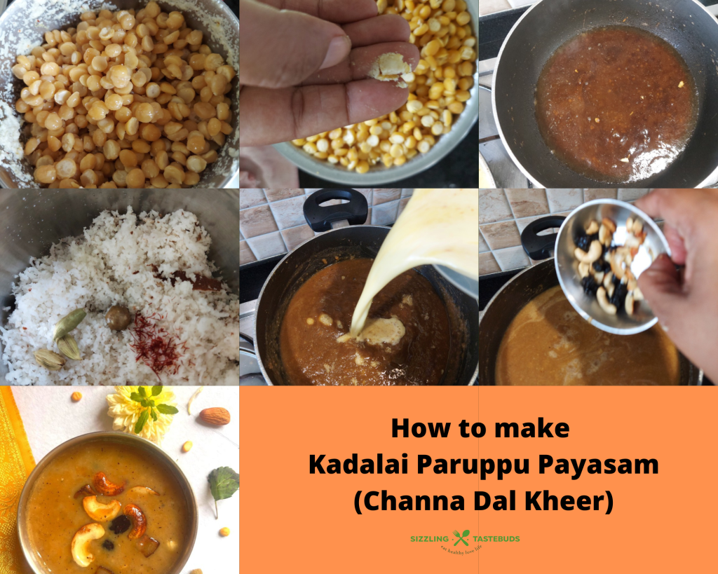 Kadalai paruppu payasam is a traditional South Indian dessert made with chana dal (split chickpeas), jaggery, and coconut milk.