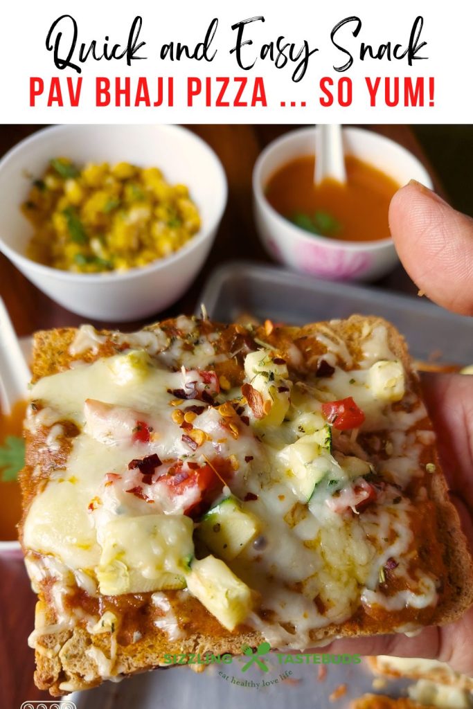 Pav Bhaji Pizza is a quick to make snack or light dinner with leftover pav bhaji masala and basic pantry essentials. Customisable as a Gluten Free or Vegan snack too.